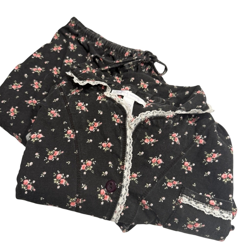 Carole Hochman Blue Bird Floral Pajama Set lg 100% Cotton Pajamas Roses & Lace